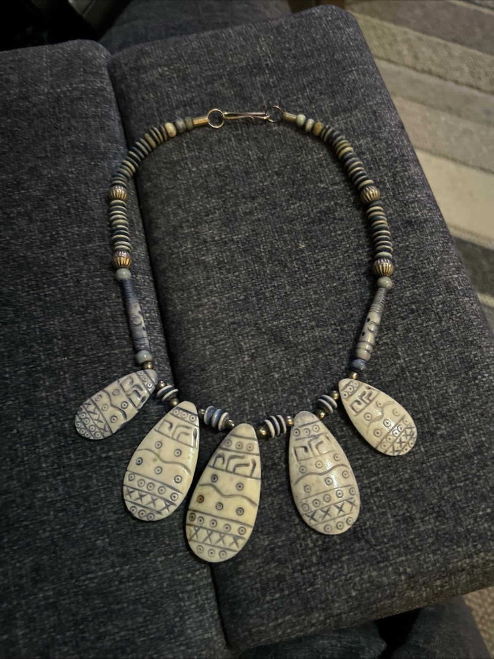Tribal-Inspired Ivory and Blue Statement Necklace
